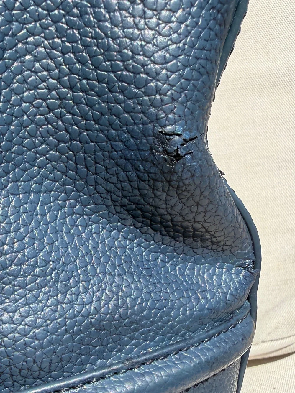 Oroton Melanie Navy Blue Pebbled Leather Top Handle Shoulder Tote Shopper Bag OS